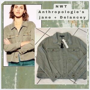 NWT Anthro’s Jane+Delancey,SOFT, SOFT Green Trucker Jacket,Button-Waist,Size XL